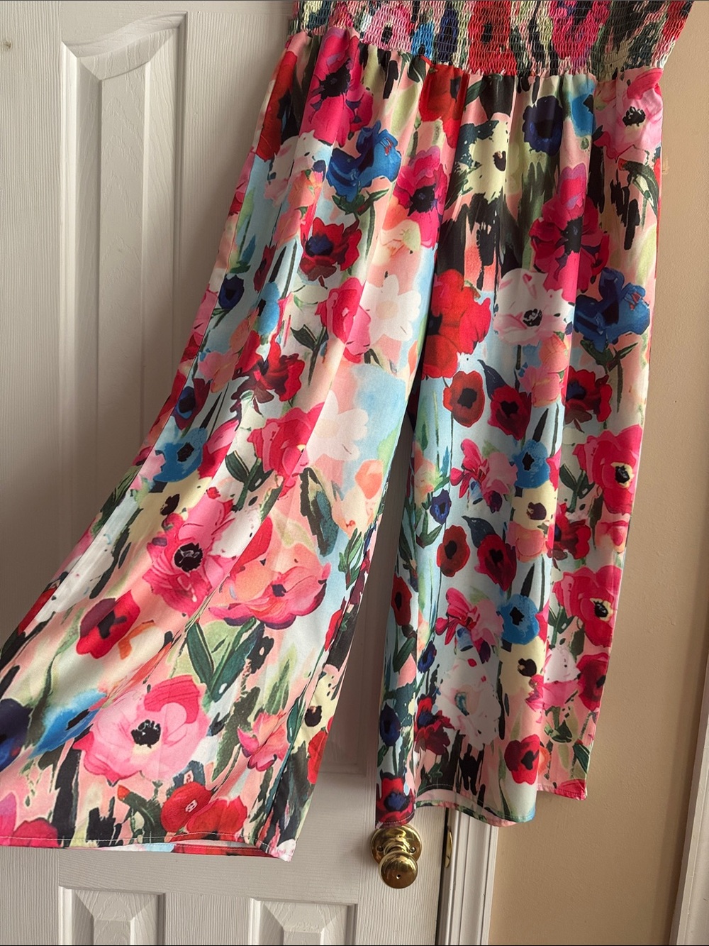 Floral Smocked waist wide leg pants